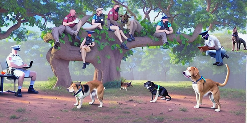 1483696281_police_practicing_predictive_policing_while_on_safari_under_a_tree_with_a_dog_growing_out_of_the_top.png as generated by stable diffusion in Dream Studio